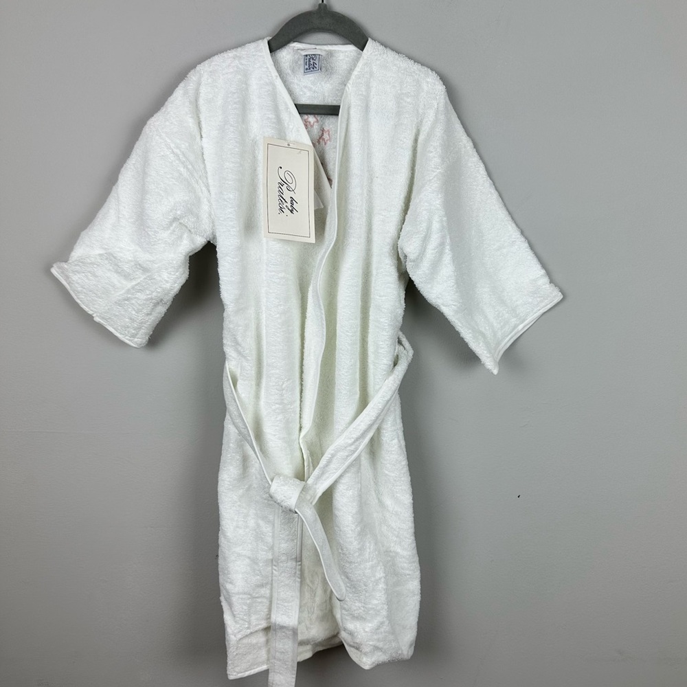 NWT Baby Pratesi White Terry Cloth Kimono Robe w/ Embroidered Stars Sz 60 Italy